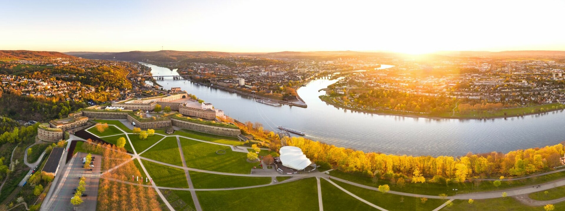 Aerial view of Ehrenbreitstein Fortress in the Spring &copy; Koblenz-Touristik GmbH, Johannes Bruchhof