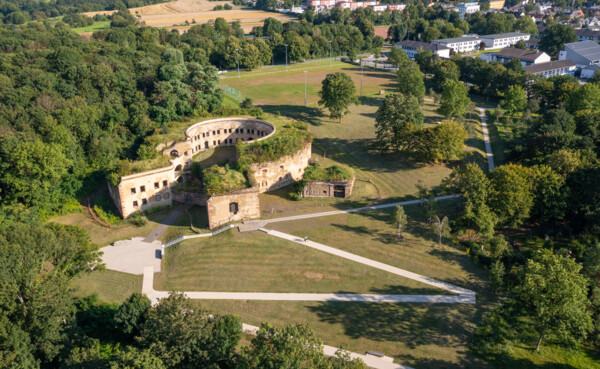 Koblenz, Germany. 30th Apr, 2020. Ehrenbreitstein Fortress, the largest  part of the major Koblenz fortress, is situated high above the Rhine with a  view of the city and the Deutsches Eck at