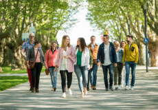 Reisegruppe spaziert auf dem Fußweg der Rheinanlagen in Koblenz ©Koblenz-Touristik GmbH, Dominik Ketz