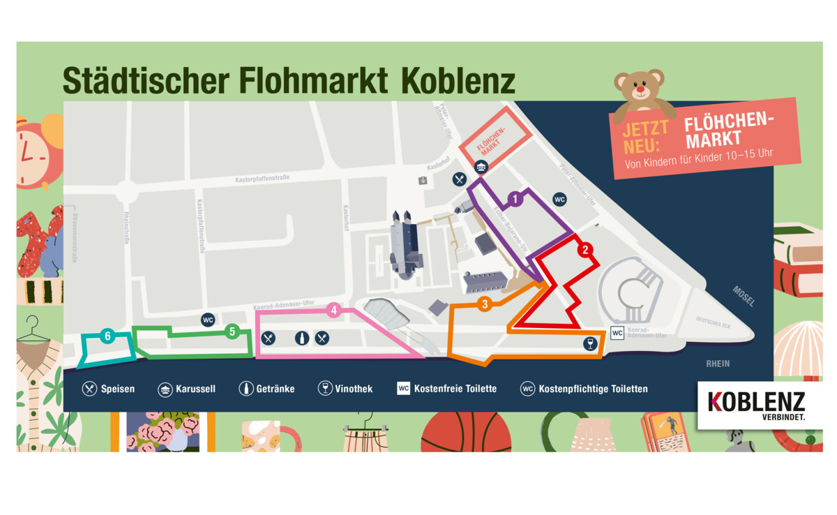 Geländeplan mit Speisen/Getränken Flohmarkt Frühjahr 2024  ©Koblenz-Touristik GmbH 