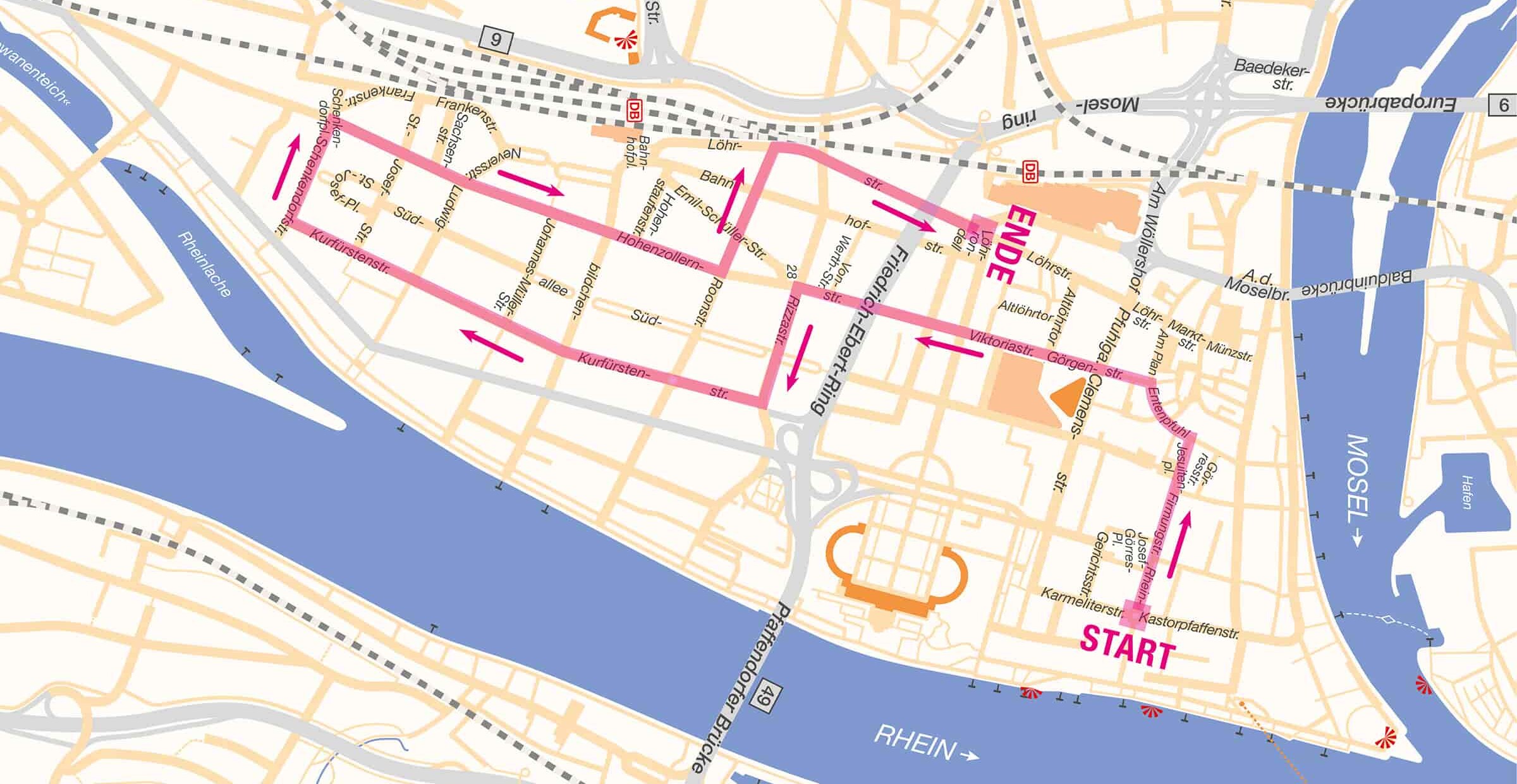KT_Innenstadtplan_Rosenmontagszug_01-26_01_Layout.jpg © Koblenz-Touristik GmbH Route des Rosenmontag-Umzug Koblenz © Koblenz-Touristik GmbH